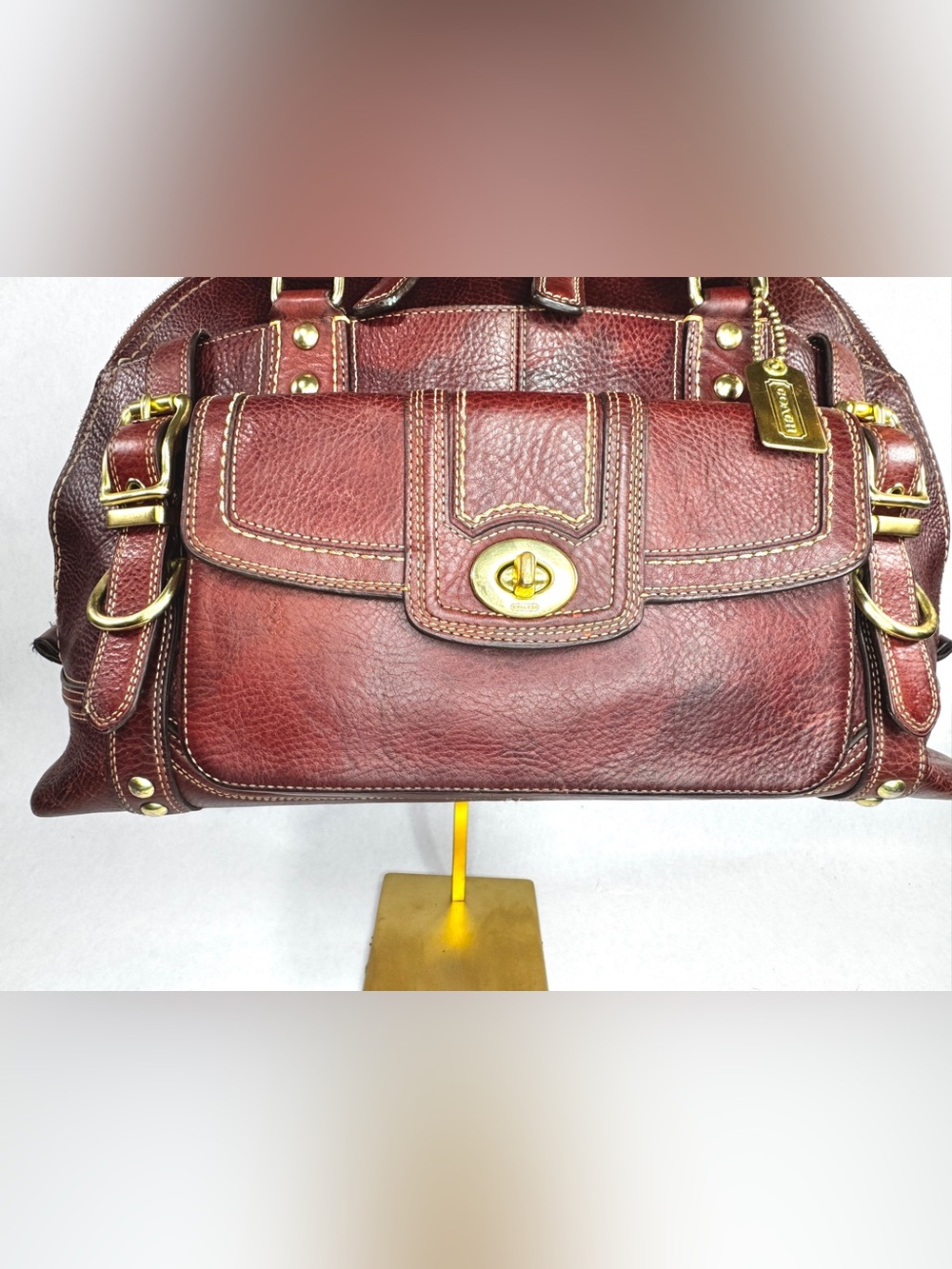 Coach Legacy Large Hamptons Miranda Rare Bordeaux Burgundy Leather Satchel Bag - Picture 4 of 15